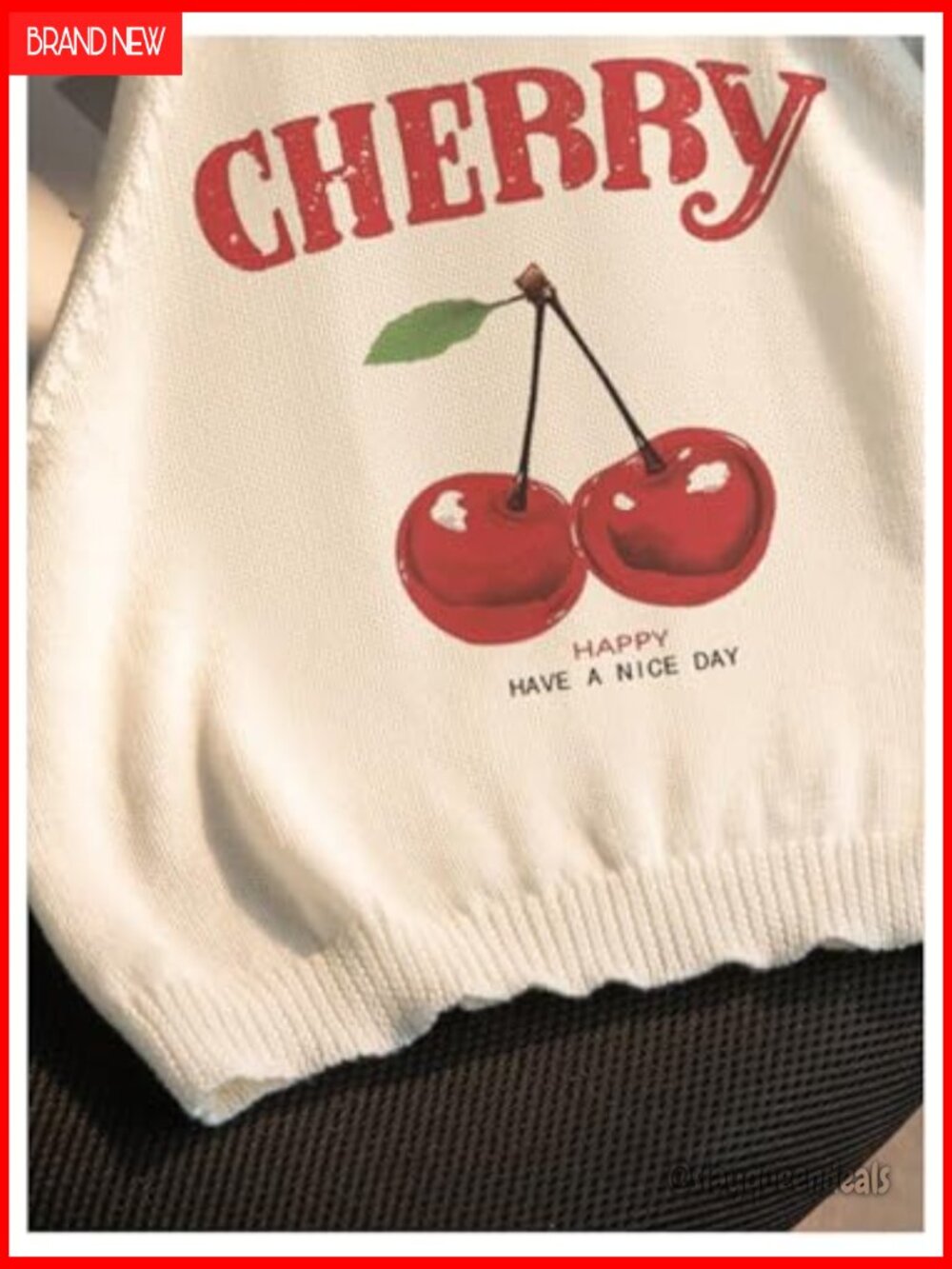 Women's Halter Neck Knit Crop Top Sleeveless Summer Tank Y2k Cherry - Picture 4 of 5